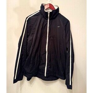 Vintage Y2K Nike Womens XL Black White Full Zip Track Jacket Windbreaker